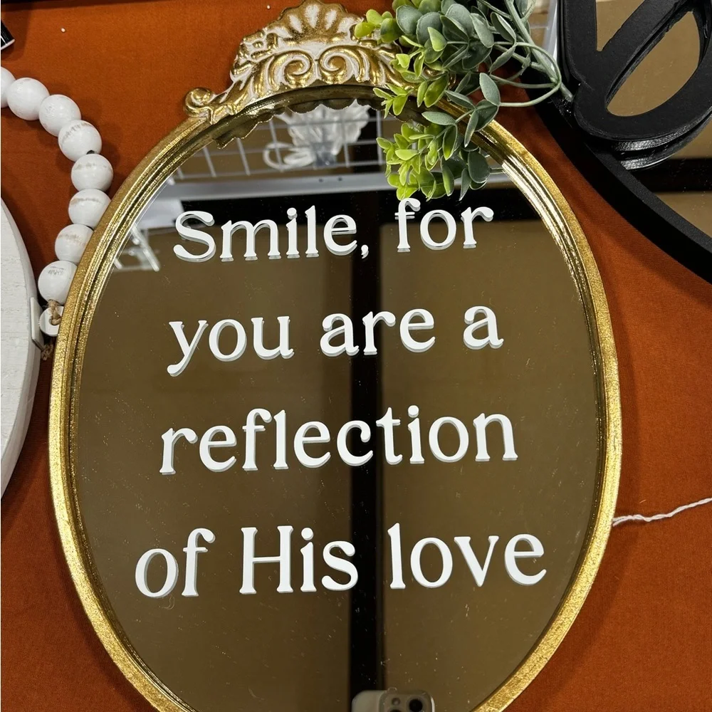 Gold Oval Mirror with Inspirational Quote